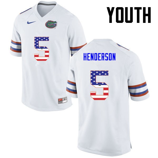 Florida Gators Youth #5 CJ Henderson College Football Jersey USA Flag Fashion White